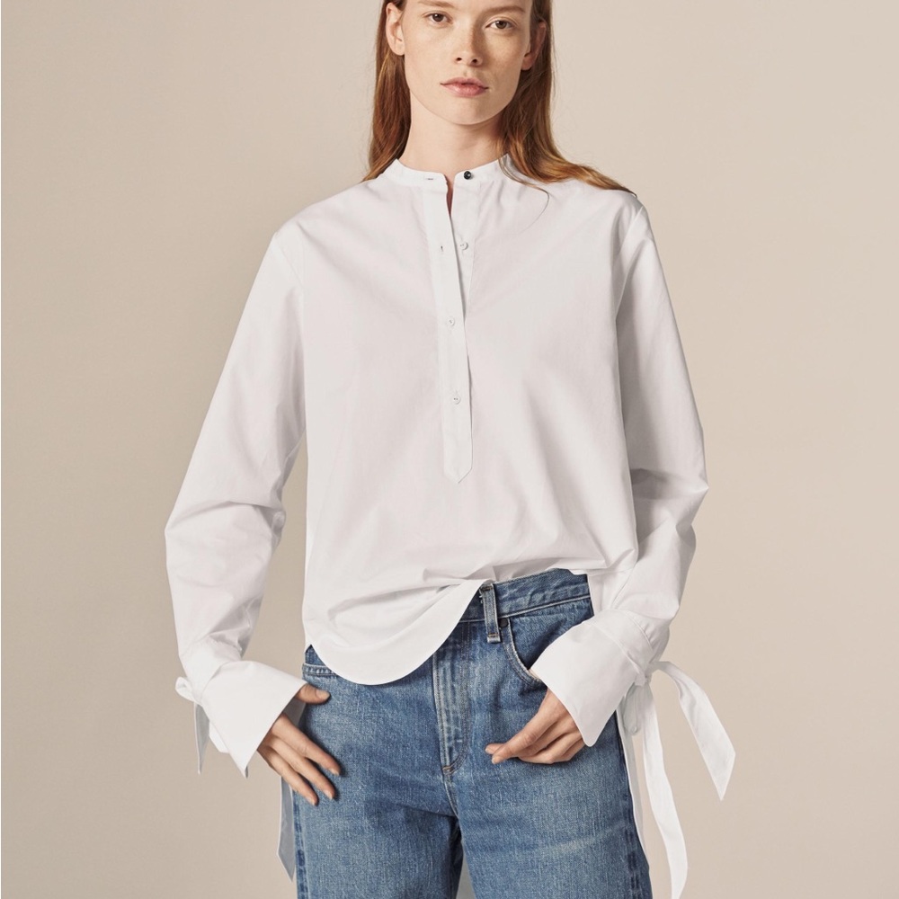 NWT Rag & Bone DYLAN LONG-SLEEVE HIGH-LOW POPLIN SHIRT IN WHITE 100% SILK